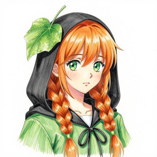 Young Woman with Braided Orange Hair and Leaf Accessory