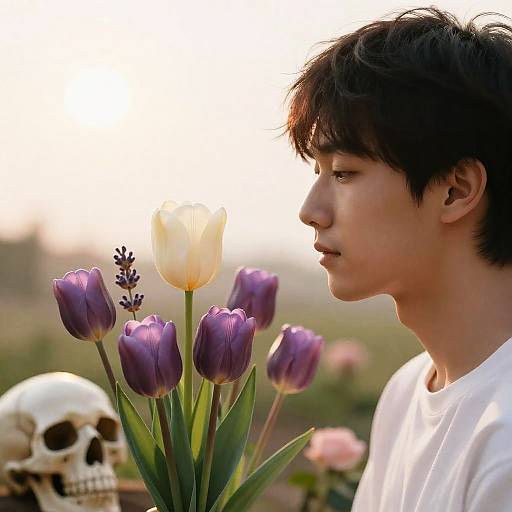 Lavender Tulip and Skull Side Portrait