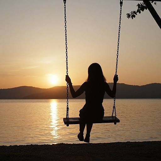 Silhouetted Woman on Sunset Swing