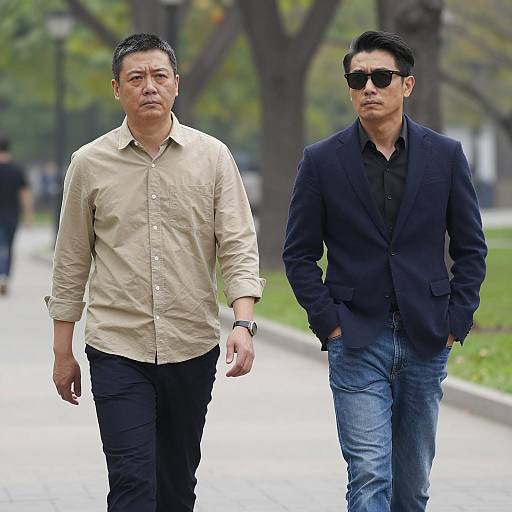 Two Men Walking in a Park