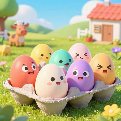 Whimsical Cartoon Eggcart Scene