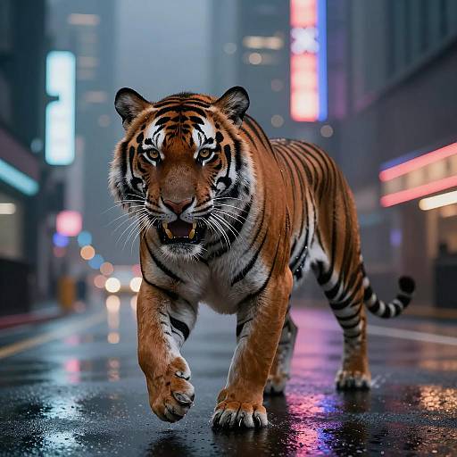 Fierce Bionic Tiger in Neon City