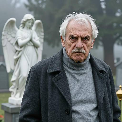 Mysterious Elder in Foggy Graveyard