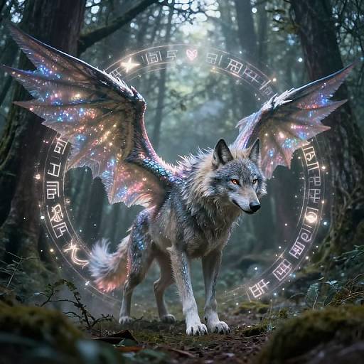 Mystical Wolf with Dragon Wings