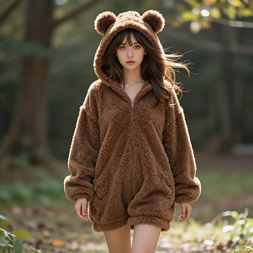 Cute Woman in Fluffy Bear Costume