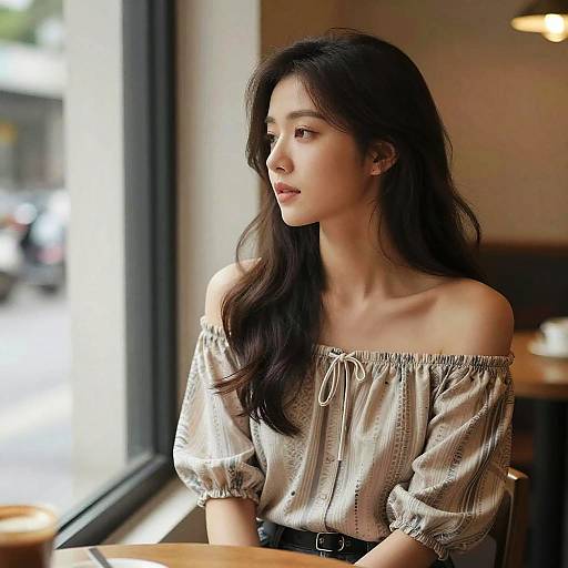 Serene Cafe Moments with Thoughtful Woman