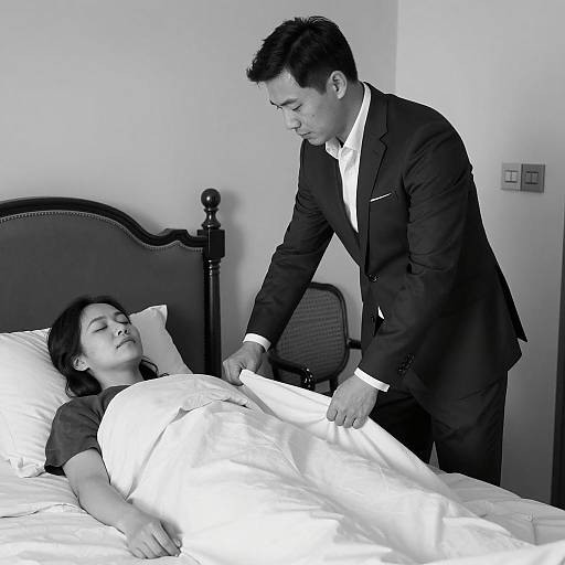 Dramatic Black and White Bedroom Scene