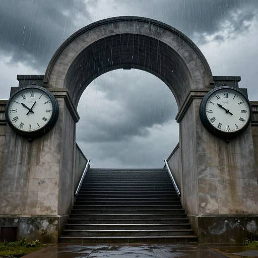 Surreal Symmetrical Archway with Reverse Clocks