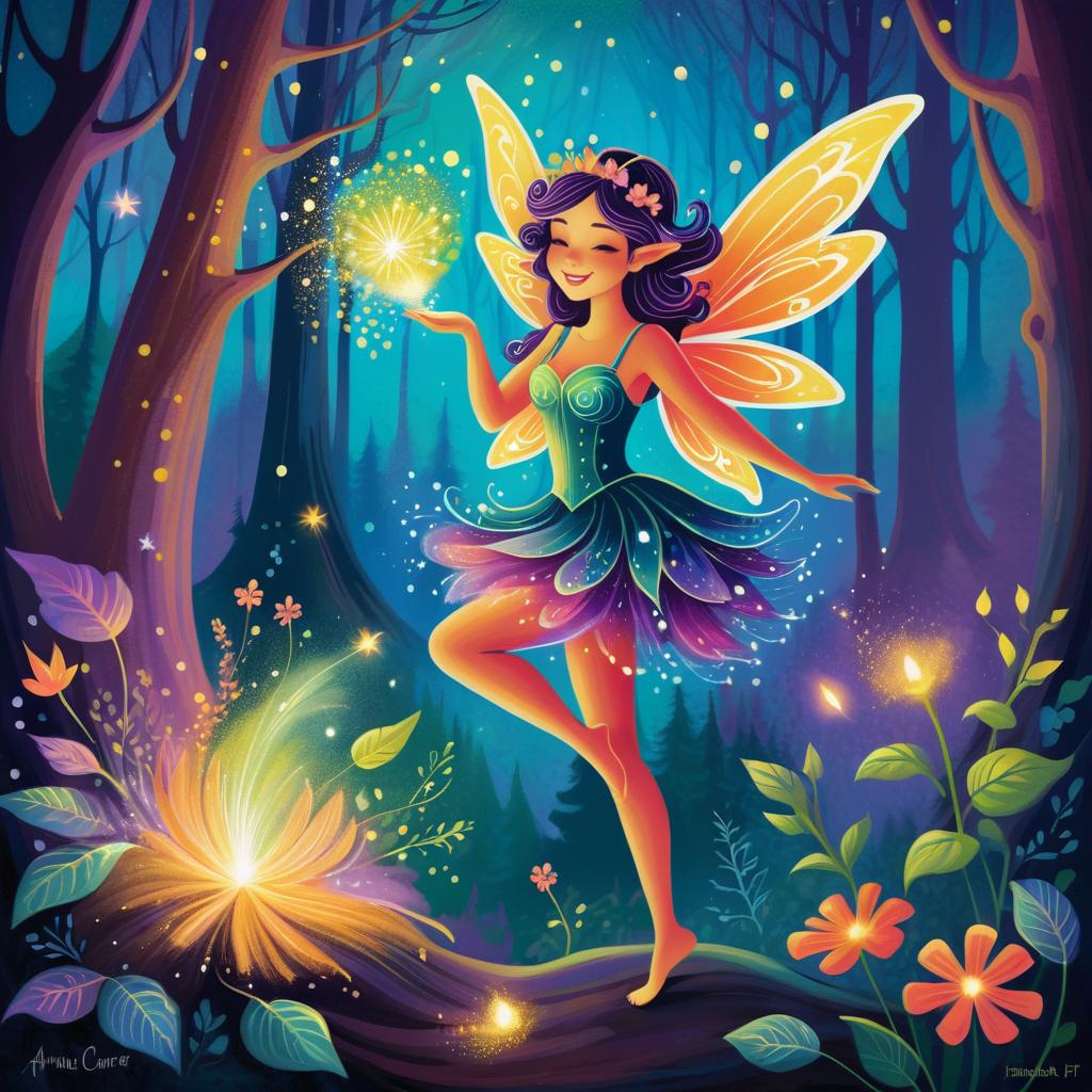 Playful Fairy in Enchanted Twilight Forest