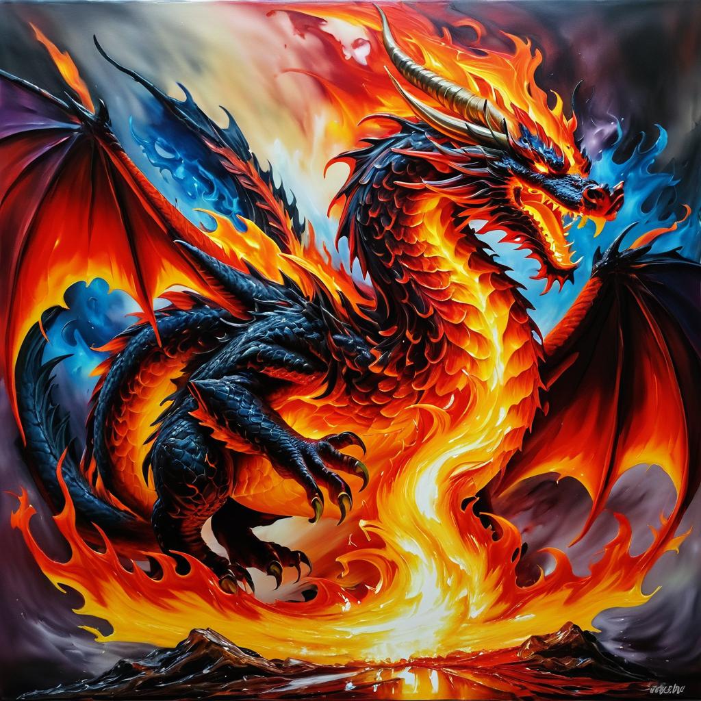 Vibrant Dragon Flames in Oil Paint