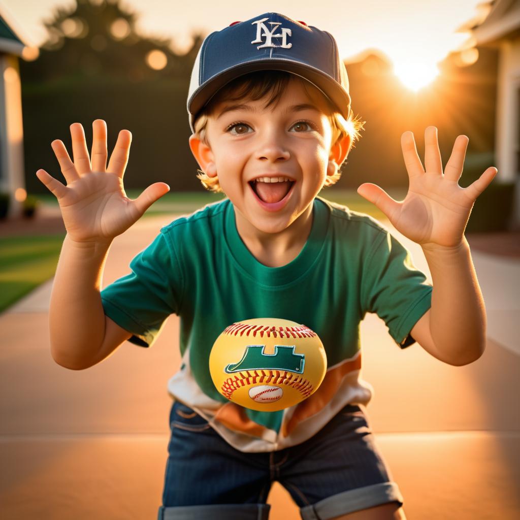 Playful Sunset Portrait of a Young Boy