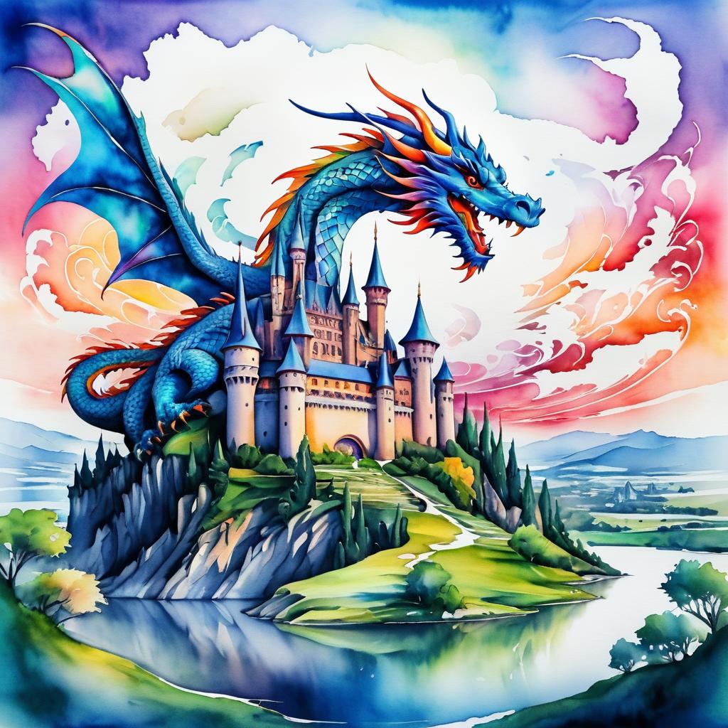 Vibrant Dragon and Castle Tattoo Art