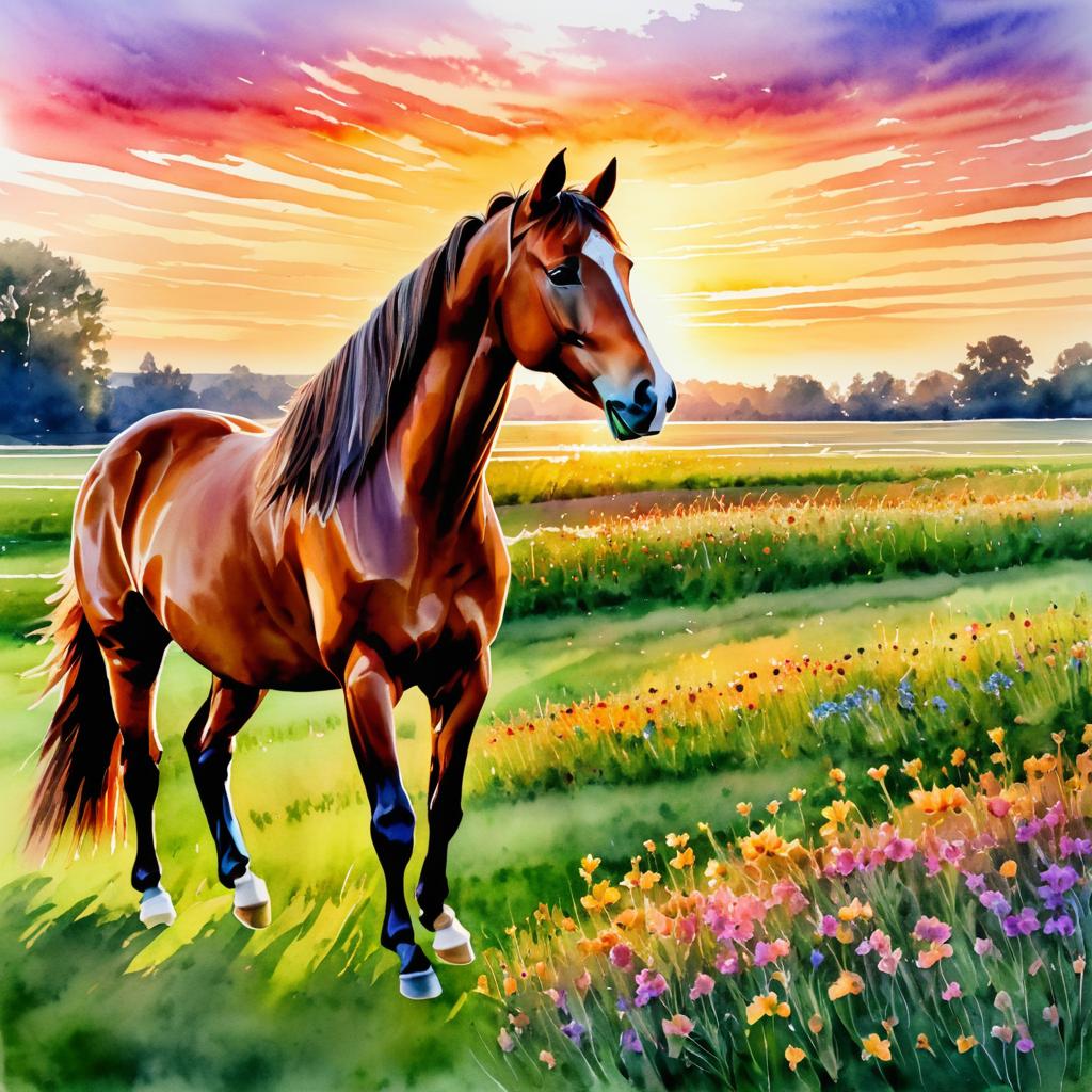 Vibrant Sunset with Thoroughbred Wildflowers