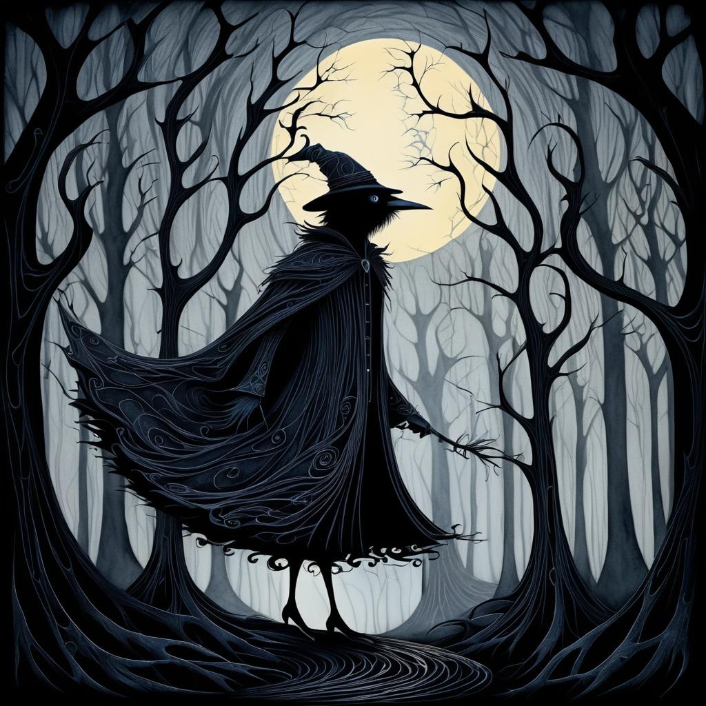 Whimsical Raven in a Twisted Forest