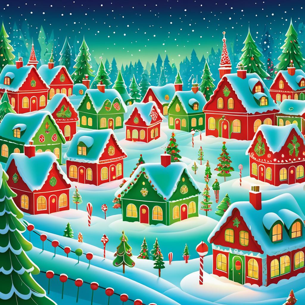 Vibrant Winter Wonderland Village Illustration