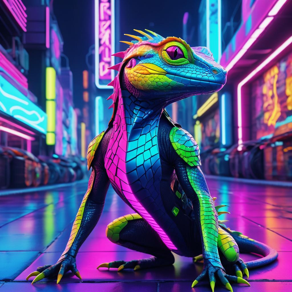 Futuristic Cyberpunk Lizard Portrait