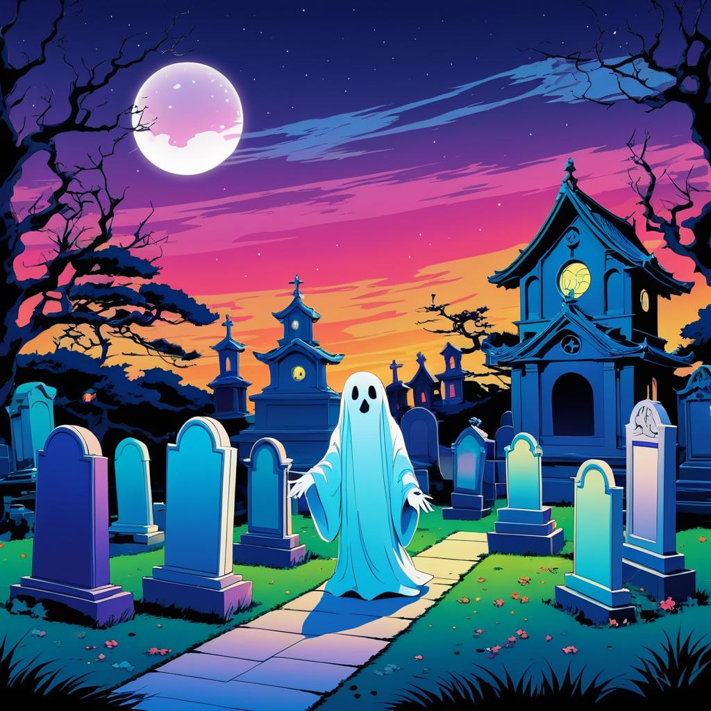 Cheerful Ghost in Whimsical Graveyard