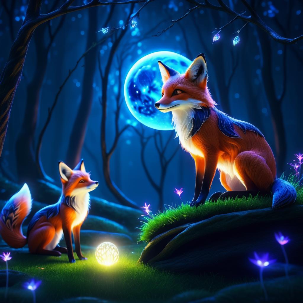 Moonlit Glade with a Sly Fox Spirit