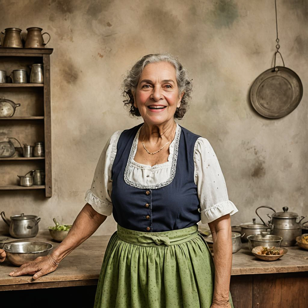 Excited Elderly Lady in Dirndl