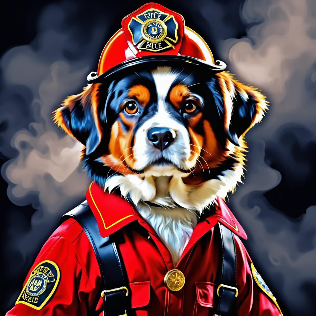 Stern Dog Firefighter in Digital Painting