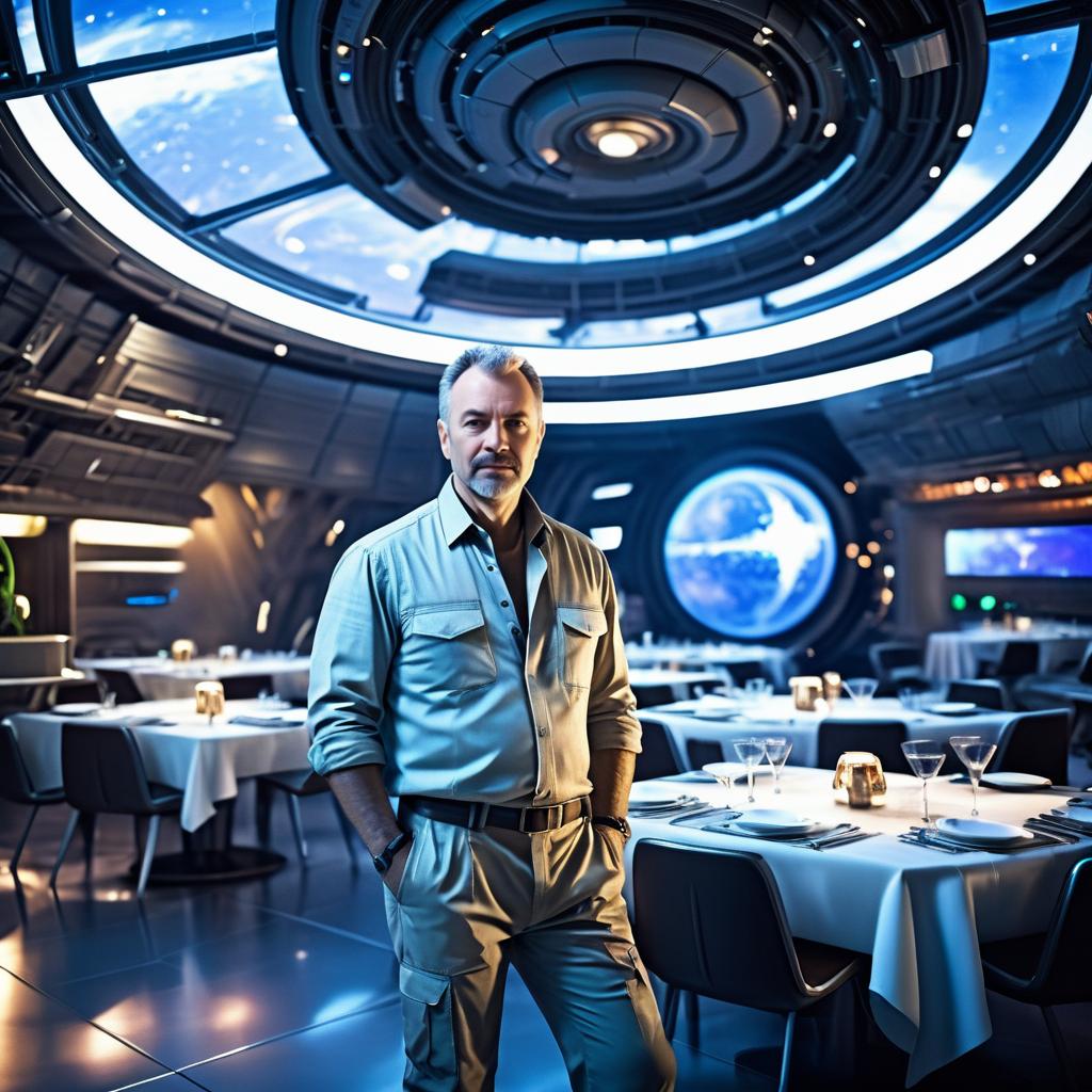 Rugged Man in Futuristic Space Diner