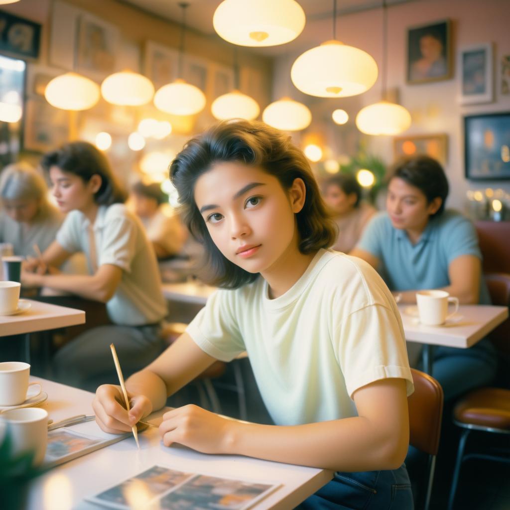 90s Artist in a Cozy Café Scene