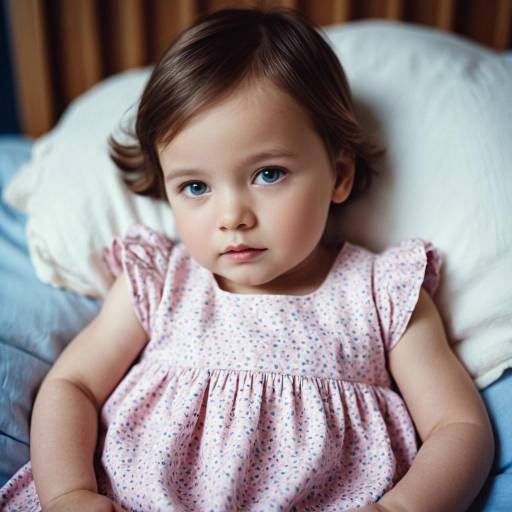 Toddler in Pink Dress Resting on Pillow
