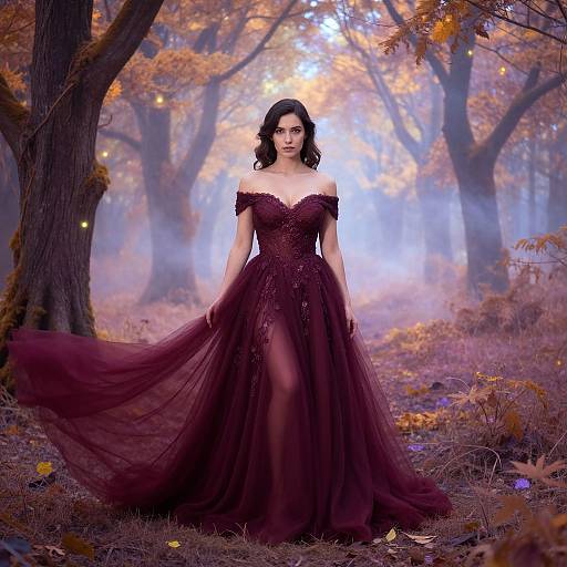 Ethereal Woman in Burgundy Gown