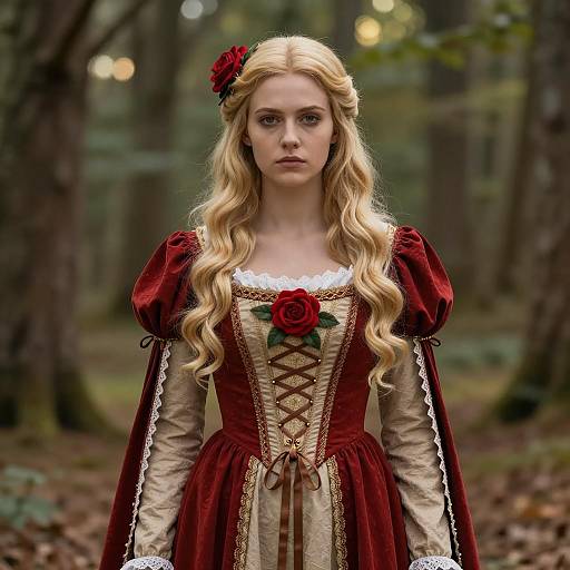 Woman in Medieval Briar Rose Costume in Forest