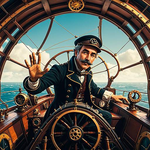 Steampunk Airship Captain at the Helm
