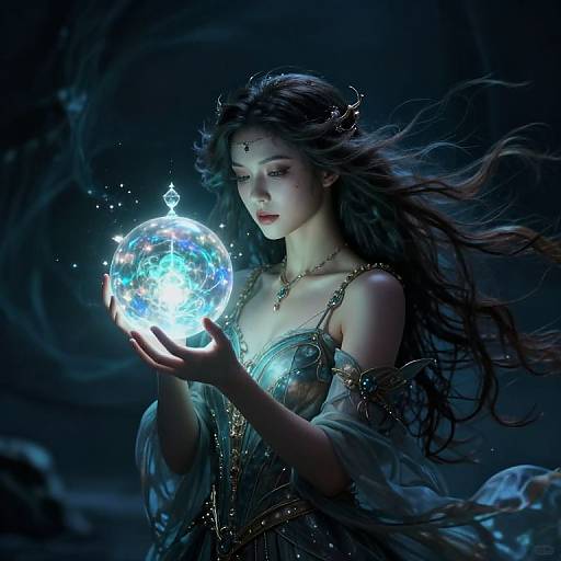 Mystical Sorceress with Glowing Orb