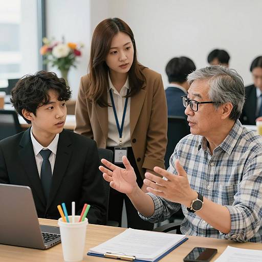 Office Meeting with Multi-Generational Asian Team
