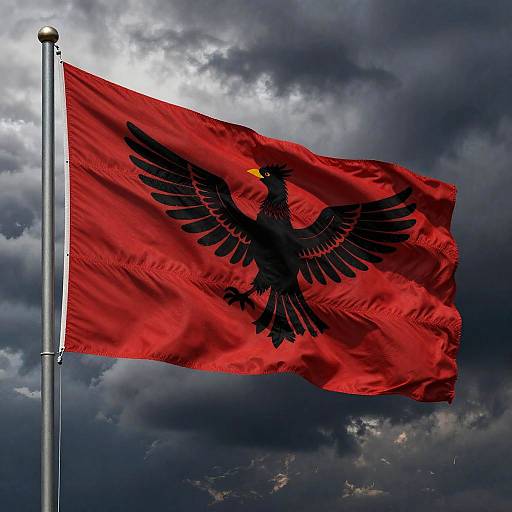 Dramatic Red and Black Flag with Bird