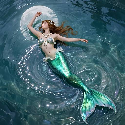 Art Nouveau Mermaid Under Moonlight