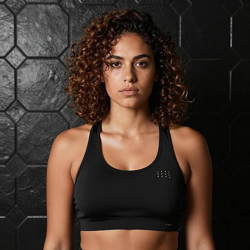 Woman in Black Sports Bra with Curly Hair