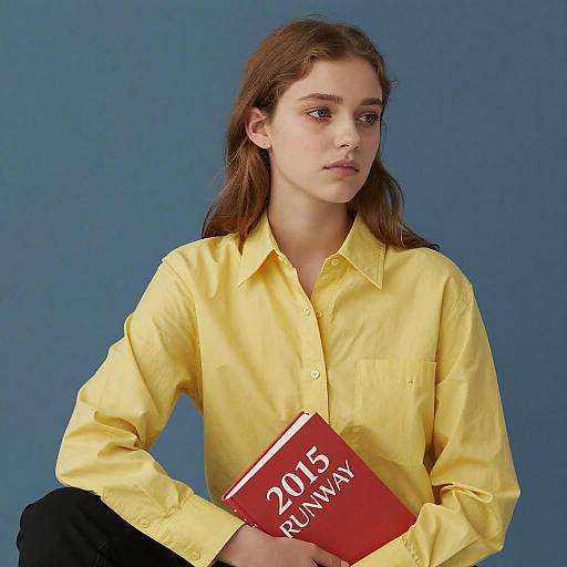 Young Woman with Book in Yellow Shirt