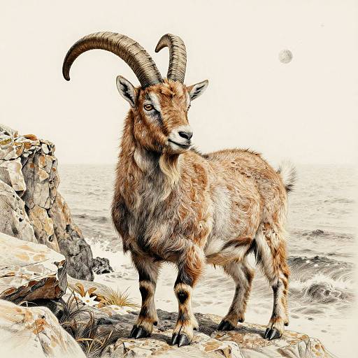 Realistic Capricorn on Rocky Cliffs