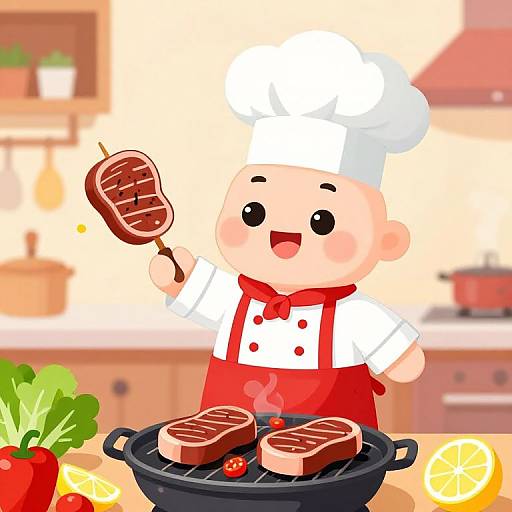 Cheerful Cartoon Chef with Barbecue