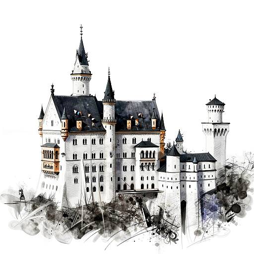 Abstract Black-and-White Neuschwanstein Sketch