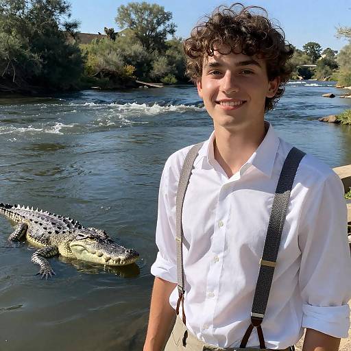 Smiling Young Man by Sunlit River