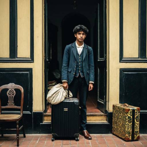 Young Immigrant at Doorway with Luggage