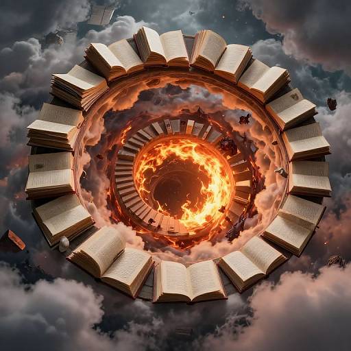 Spiraling Vortex of Books and Fire