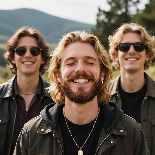 Smiling young men with blonde hair outdoors