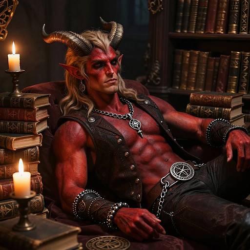 Handsome Tiefling in Gothic Library