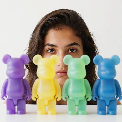 Young Woman Behind Colorful Toys