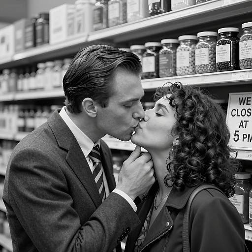 Romantic Store Moment in Black and White