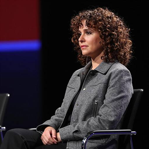 Woman in Gray Jacket with Curled Hair