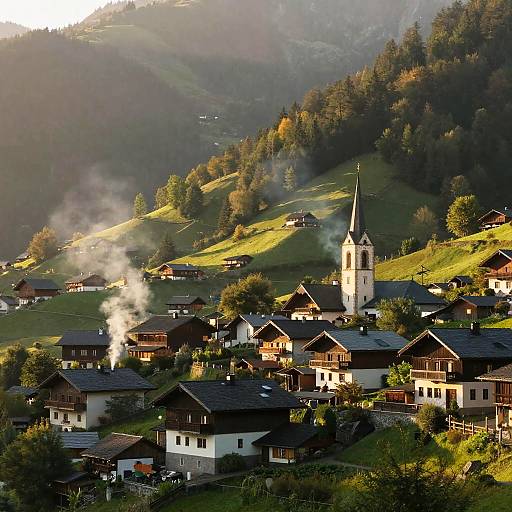 Serene Mountain Village at Dawn