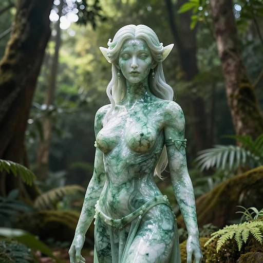 Jade-Skinned Fantasy Character in Forest