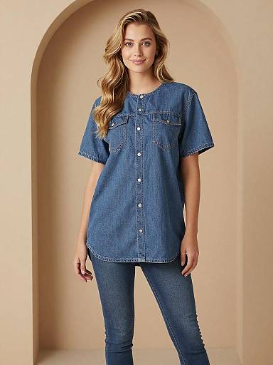 Woman Wearing Denim Shirt and Skinny Jeans